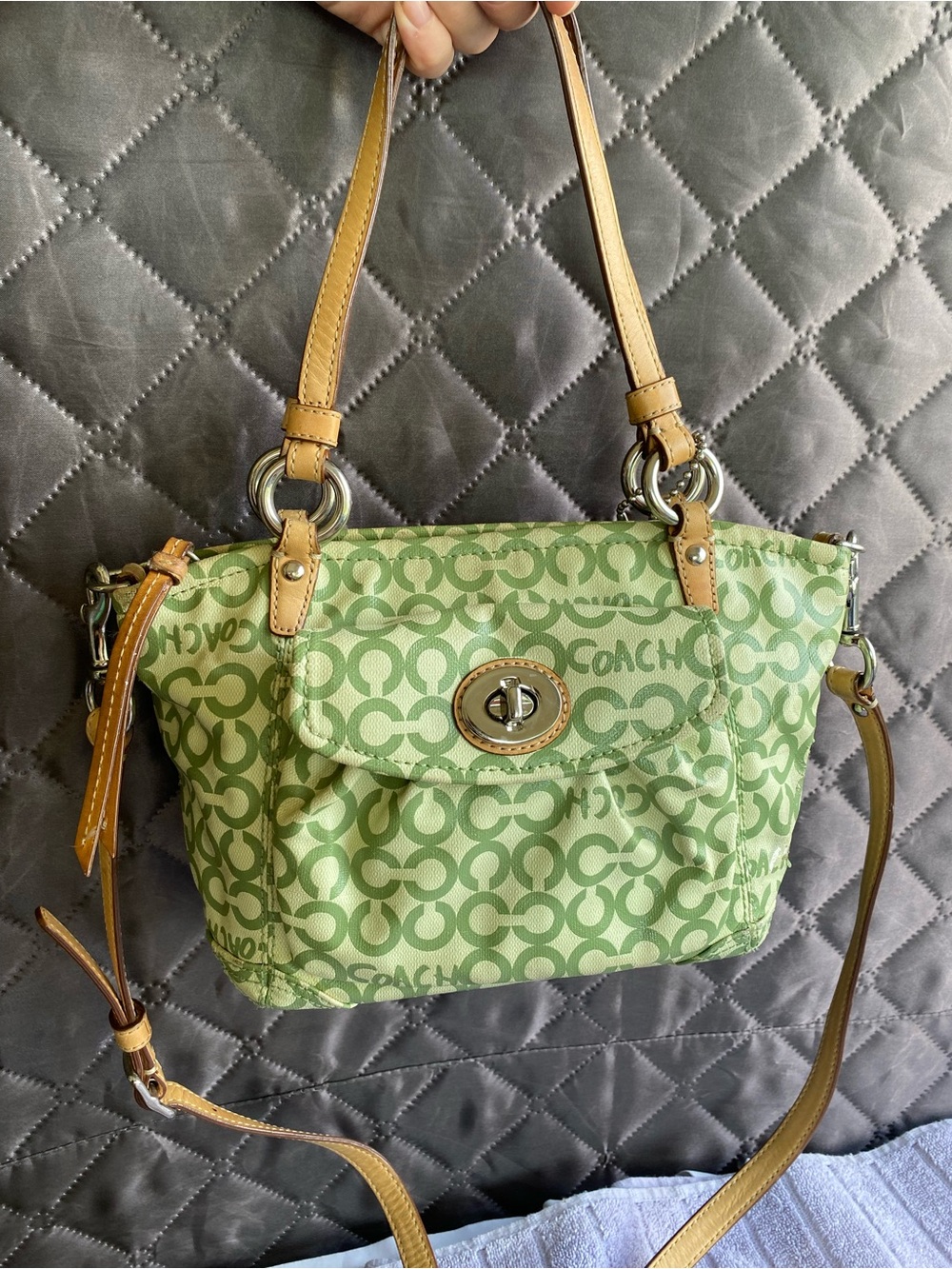 Coach Leah Op Art Coated Canvas Satchel Crossbody Green Y2K Style 13141 FLAWED
